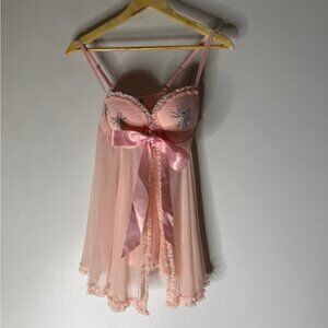 NWT Victoria’s Secret Sexy Little Things Pink Babydoll Slip With Rhinestones 36C